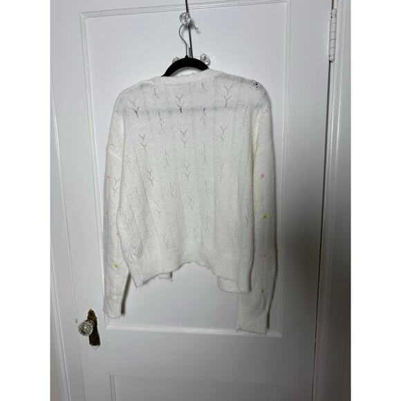 FRNCH Paris White Lightweight Rosette Embroidered Floral Cardigan Sweater Medium - Picture 9 of 9